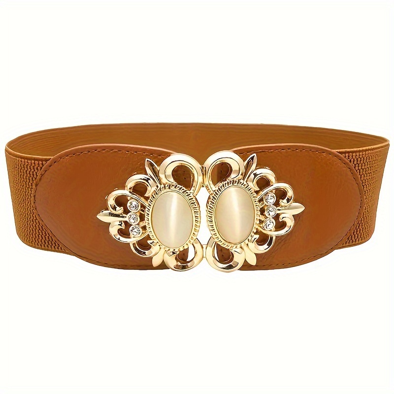 Opal Inlaid Buckle Wide Waistband Belt for Women
